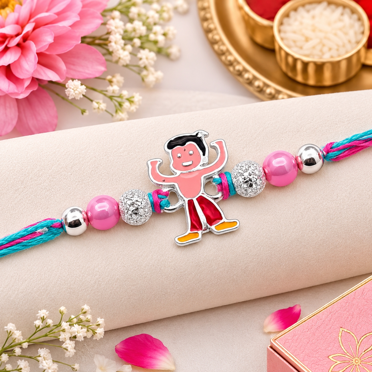 Silver Rakhi Chhota Bheem Charm Design For Kids